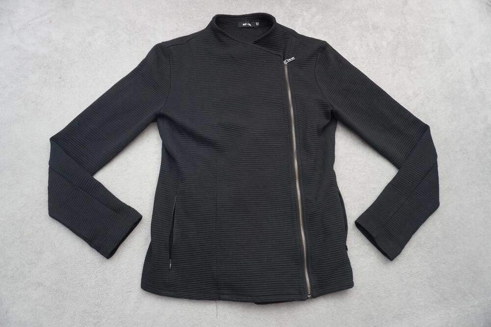 Saint + Sofia Jacket Womens 8 Black Organic Cotton Moto Asym Zip Knit Biker